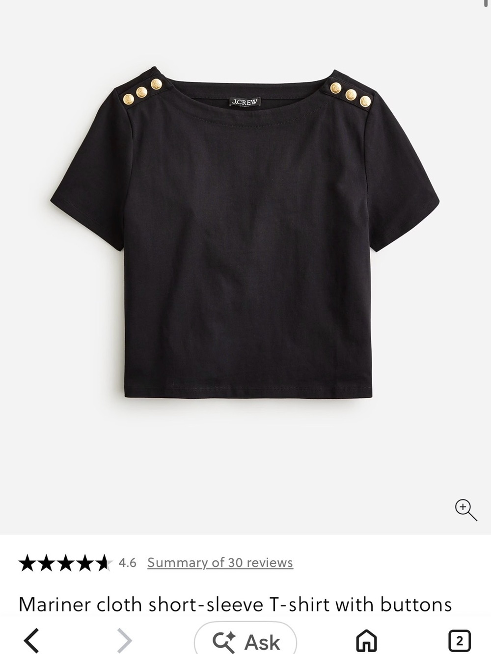 J. Crew Black Short-Sleeve Mariner Top with Gold Accent Buttons